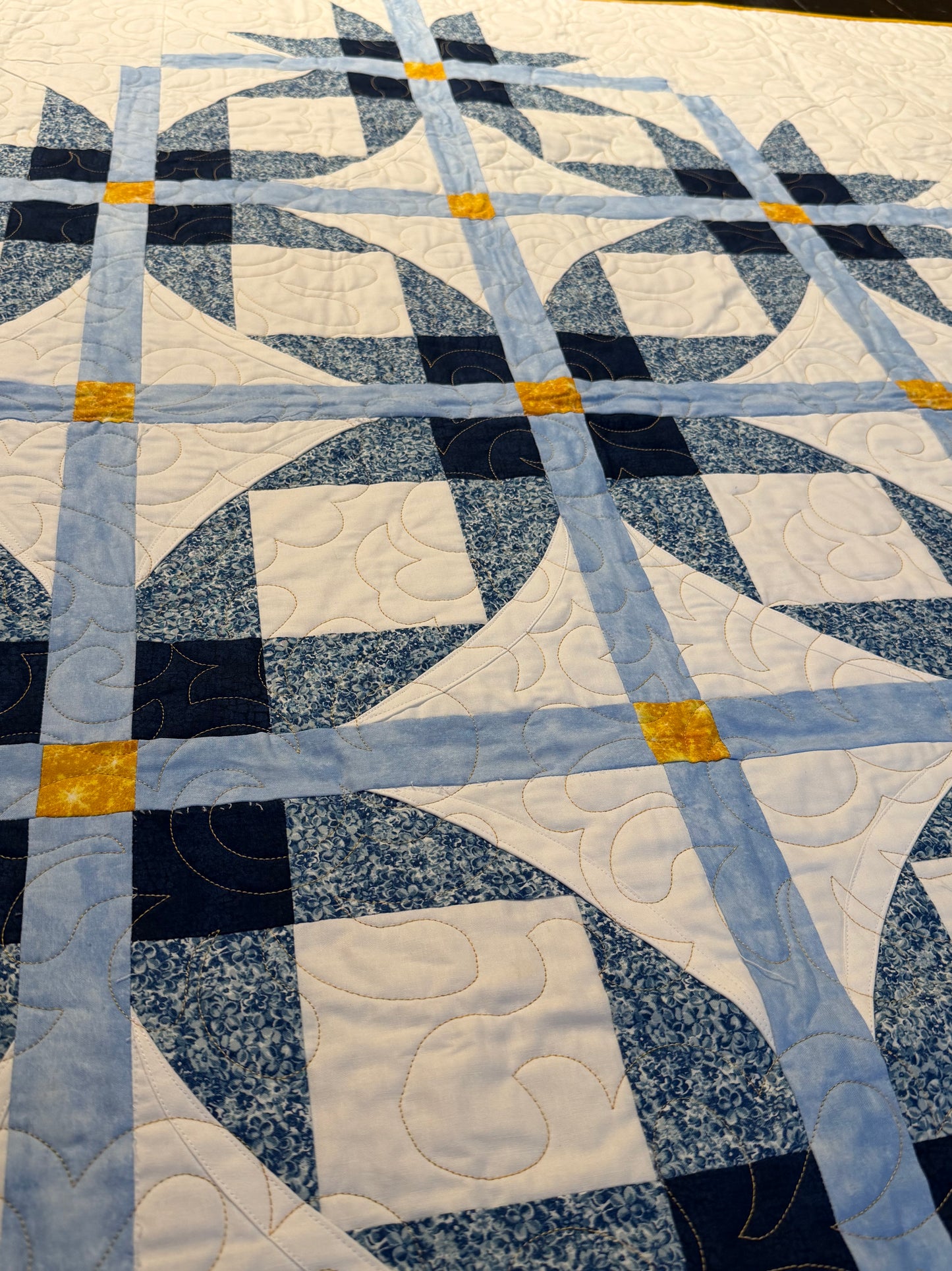 Cathedral Stars Handmade Quilt | 60” x 59.5” | Modern Blue & White Lap Quilt | One-of-a-Kind Quilted Throw