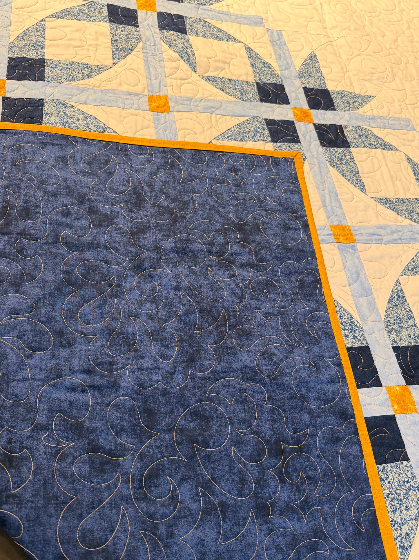 Cathedral Stars Handmade Quilt | 60” x 59.5” | Modern Blue & White Lap Quilt | One-of-a-Kind Quilted Throw