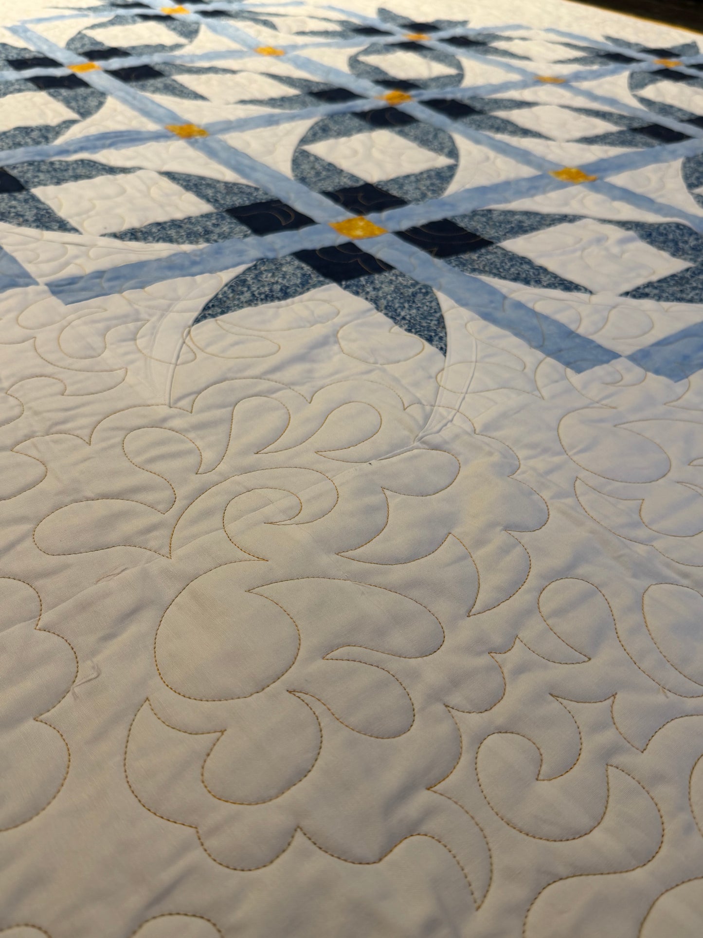 Cathedral Stars Handmade Quilt | 60” x 59.5” | Modern Blue & White Lap Quilt | One-of-a-Kind Quilted Throw